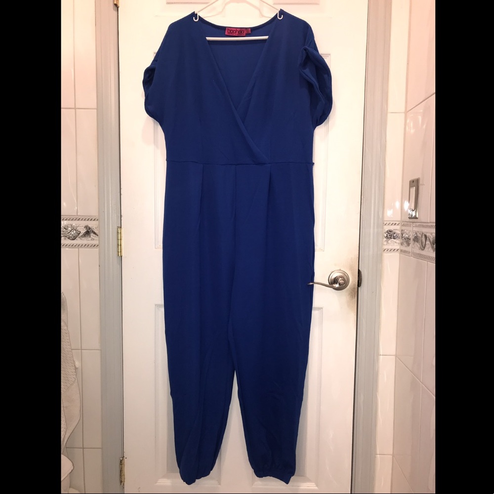 BooHoo Plus Front Wrap Jumpsuit Size 20 Blue
